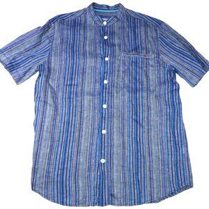 32 Bar Blues Men's Striped Band Collar Short‎ Sleeve Button Up Shirt Size M